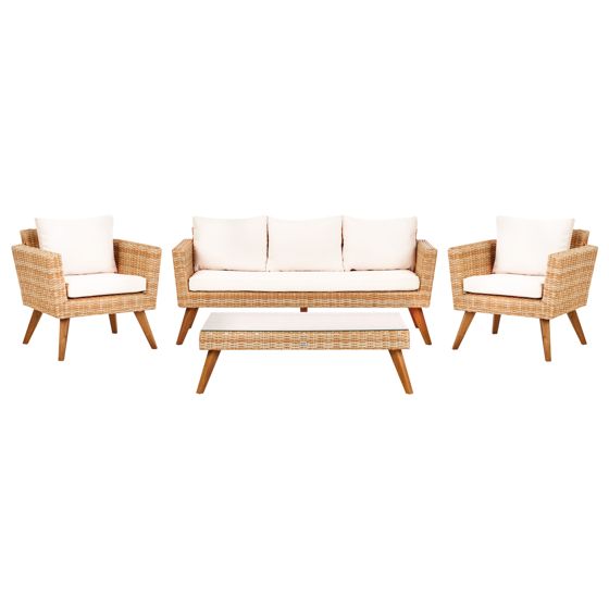 Ulkosohvaryhmä pöydällä 5-istuttava VITTORIA XL polyrottinki Luonnonvalkoinen