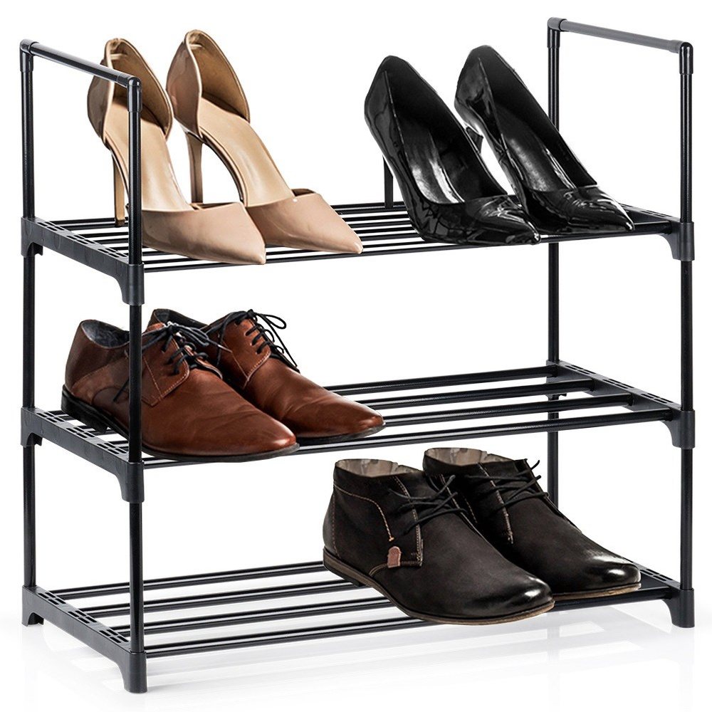 Musta metallinen kenkäteline, 3-tasoinen, 57x28x55 cm