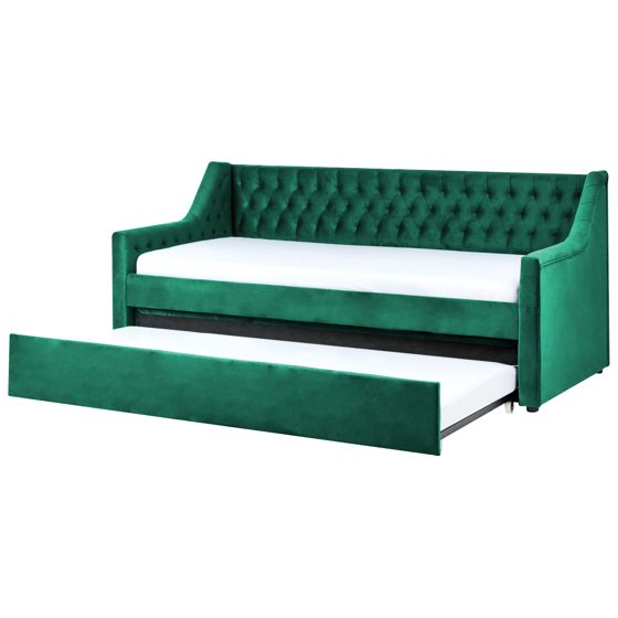 Sänky lisävuoteella sametti MONTARGIS 90 x 200 cm Smaragdinvihreä