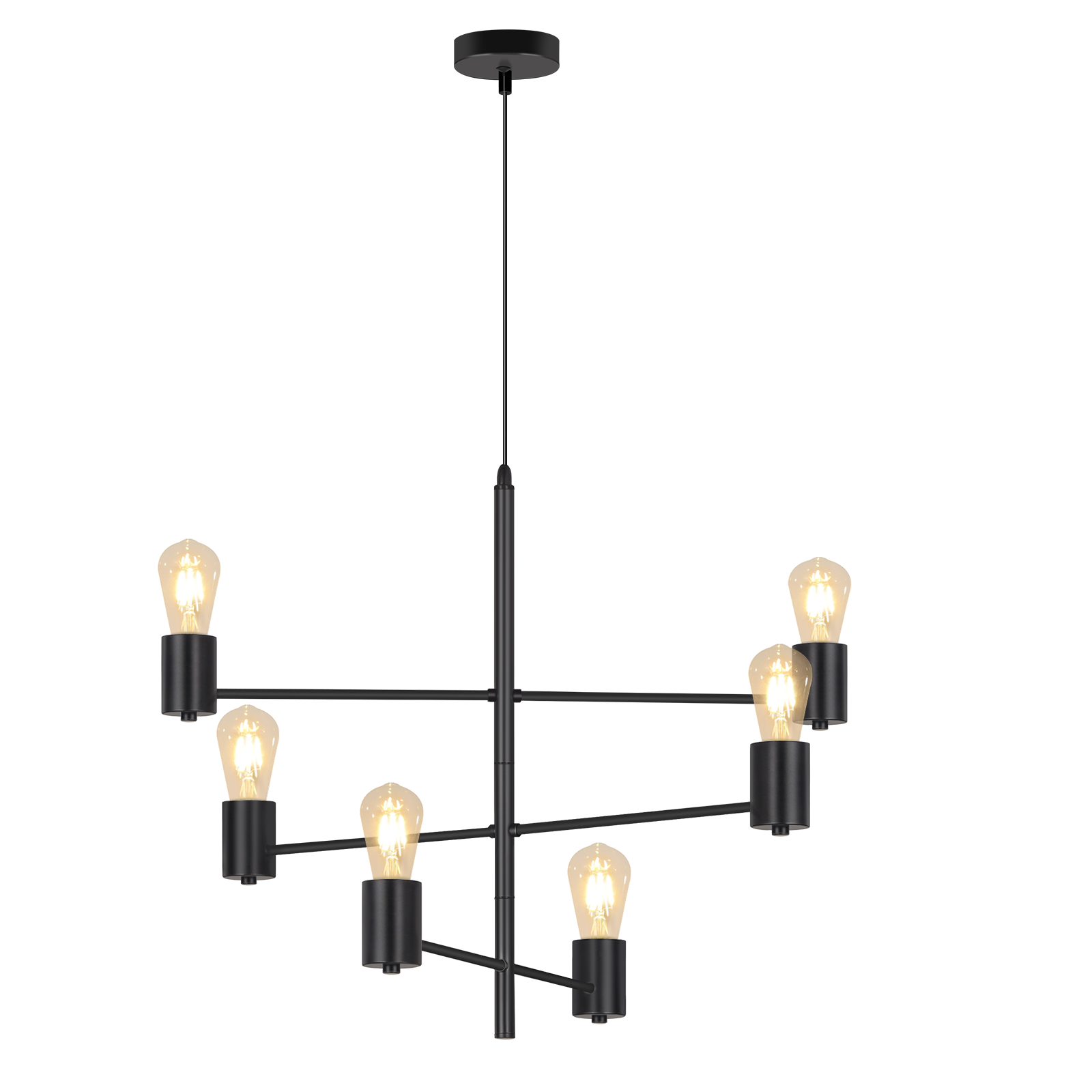 NETTLIFE riippuvalaisin 6, lamppua E27, musta halkaisija, 65 cm Vintage metallinen, säädettävä teollinen Kattokruunu