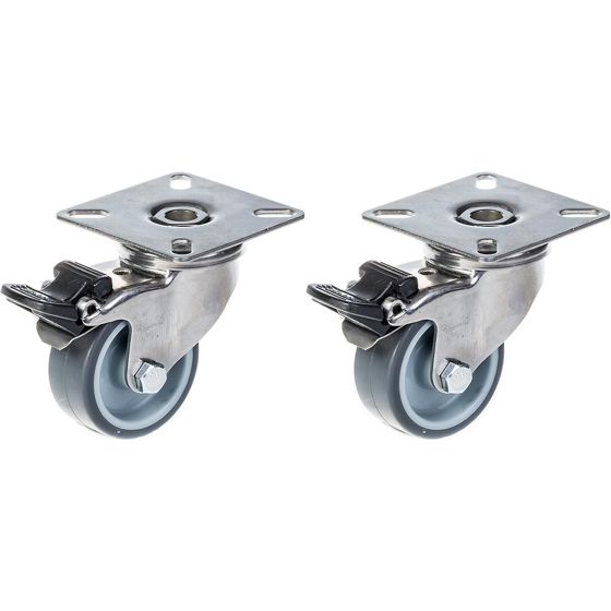 50mm 2" ruostumattomasta teräksestä valmistettu harmaa kumirooli, kääntyvä, jarrullinen, 80kg, 2 kpl:n sarja.