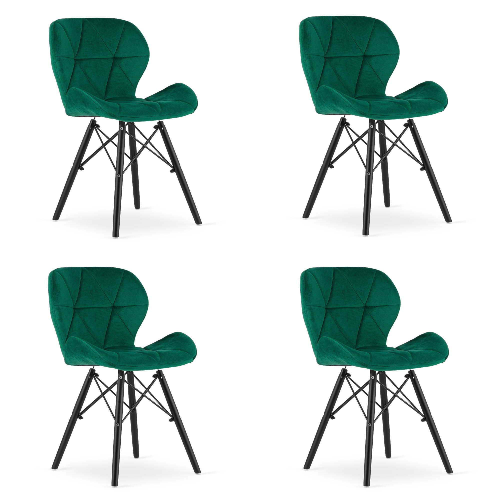 LAGO-tuoli, vihreä sametti, mustat jalat (4 kpl)