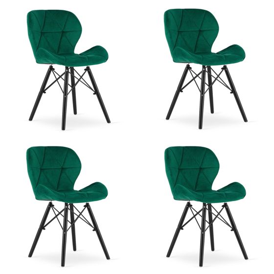 LAGO-tuoli, vihreä sametti, mustat jalat (4 kpl)