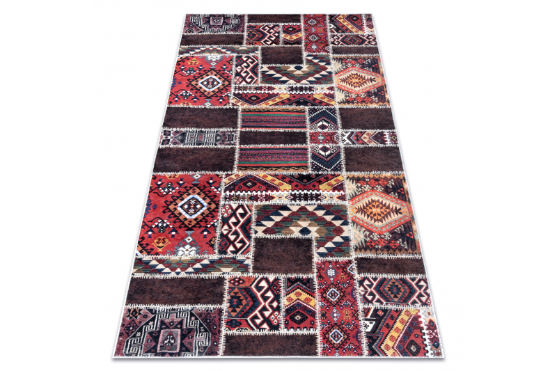 ANDRE 2305 matto itämainen tilkkutyö liukumaton - klaretti / ruskea 120x170 cm