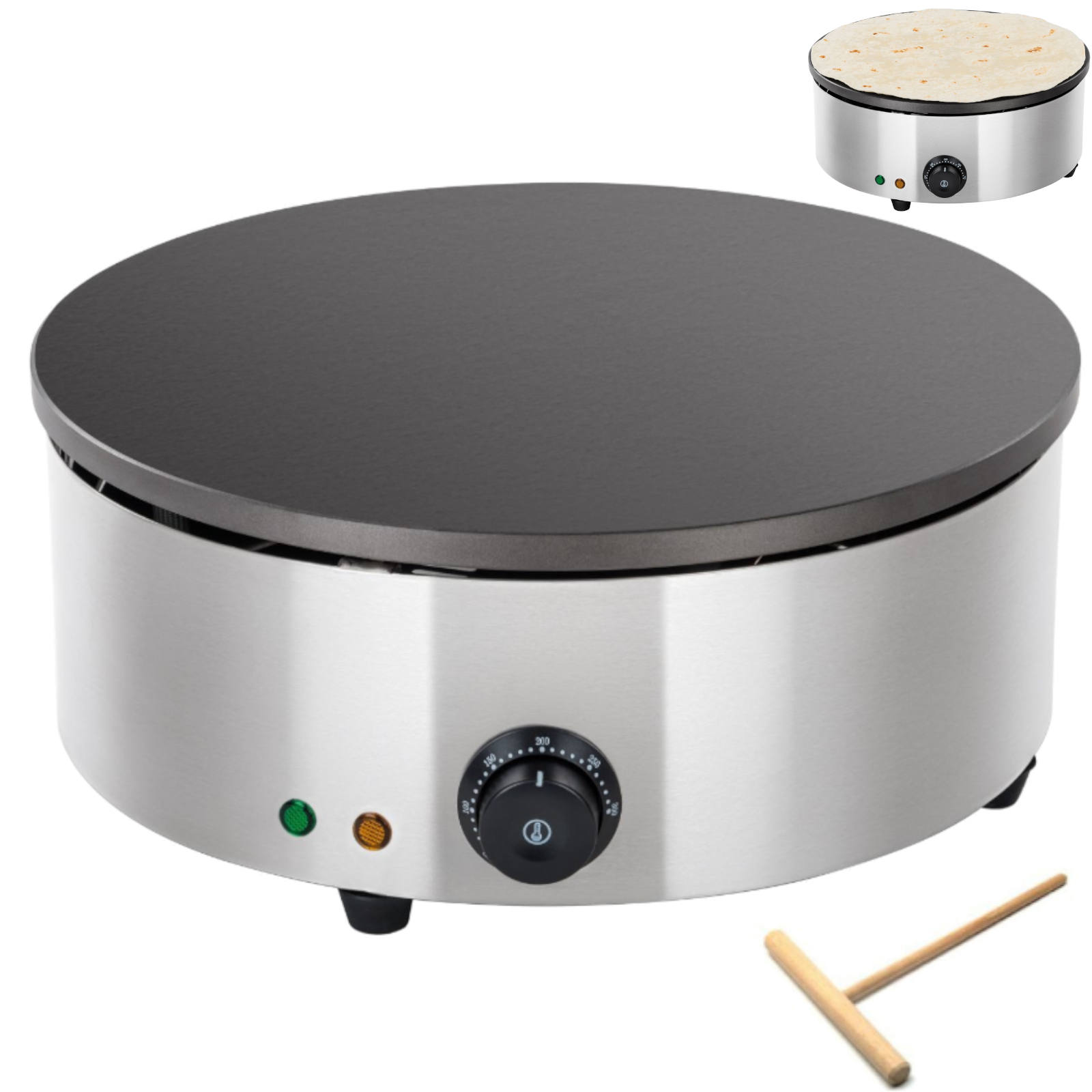 Pyöreä pannukakkurauta, teflonpinnoitettu, halkaisija 40 cm