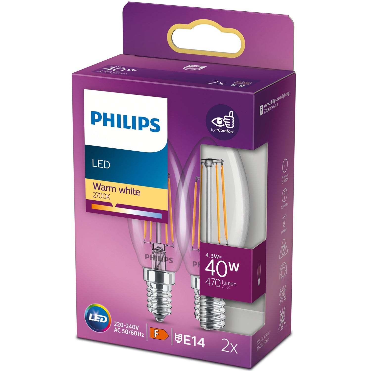 2 kpl LED E14 Crown 4,3W (40W) Kirkas 470lm