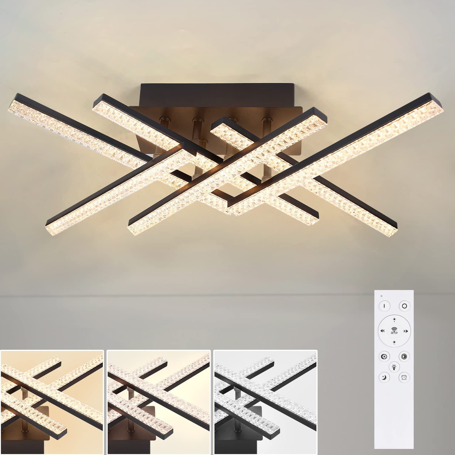 NETTLIFE LED - kattovalaisin, moderni olohuoneen, lamppu 50cm musta, lamppu Kaukosäätimellä, 36 WKristallilamppu makuuhuoneeseen