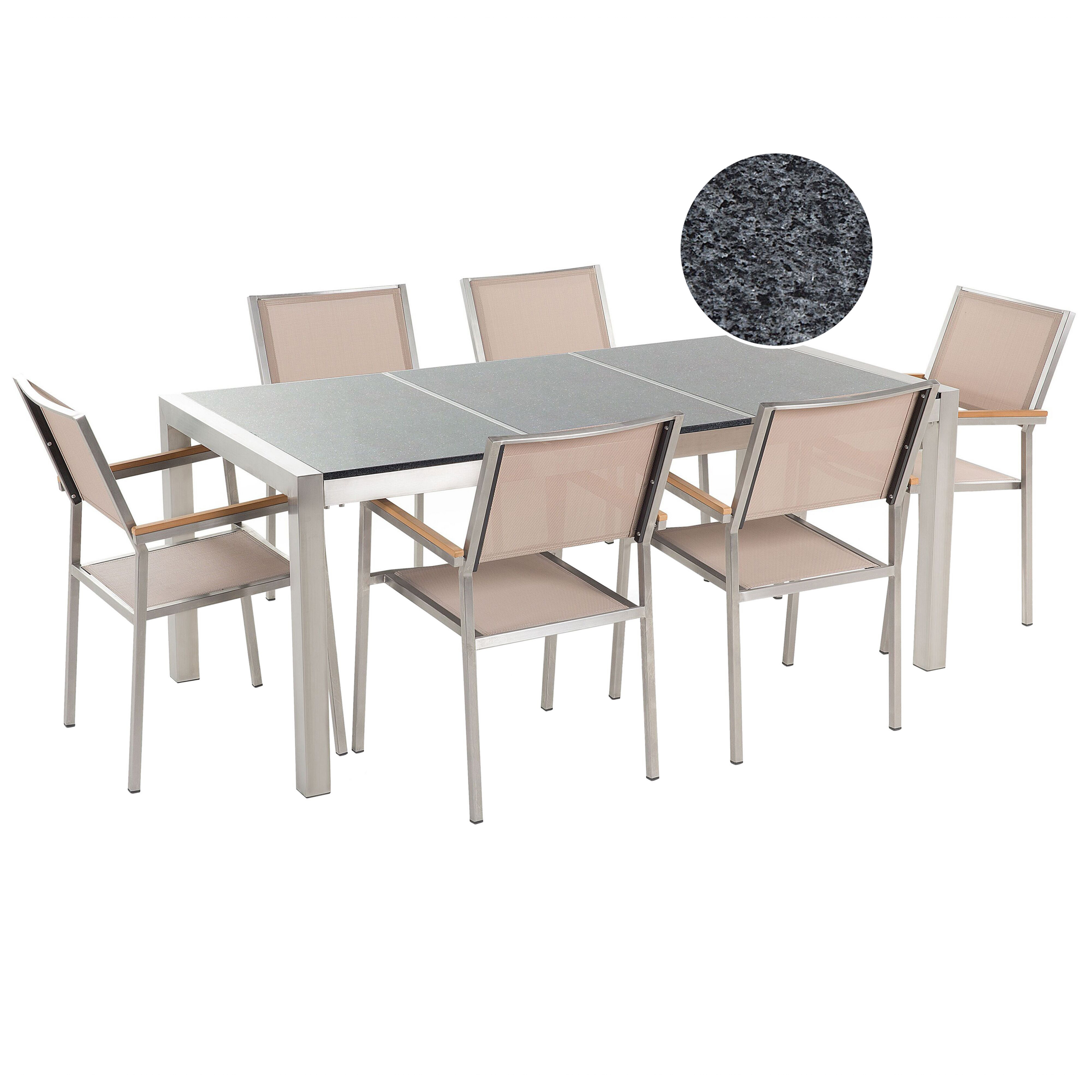 Ulkoruokailuryhmä 6-istuttava GROSSETO kolmiosainen taso Graniitti Kiillotettu Harmaa/beige