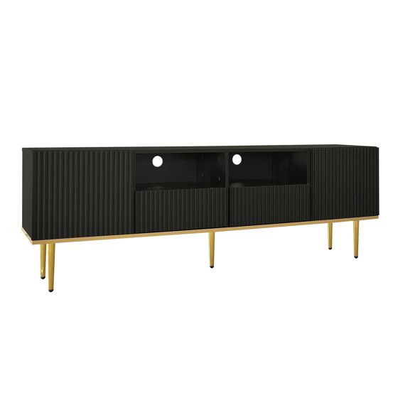 TV-taso 165x36x55 cm musta lastulevy säilytyksellä ja kultaisilla jaloilla