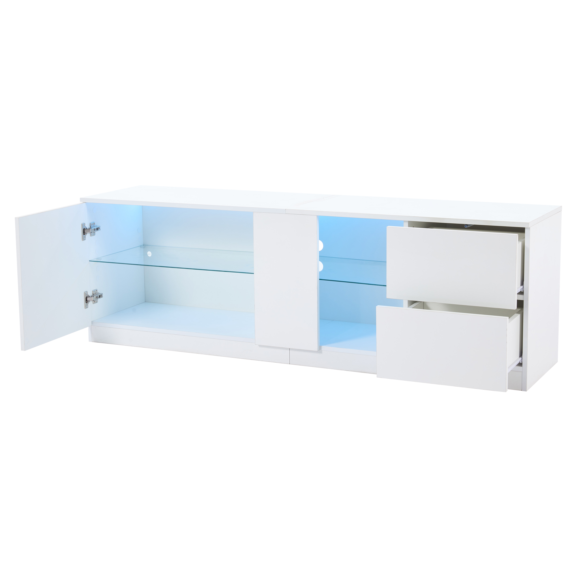 TV-taso 160x40x52 cm valkoinen MDF säilytyksellä ja LED-valaistuksella
