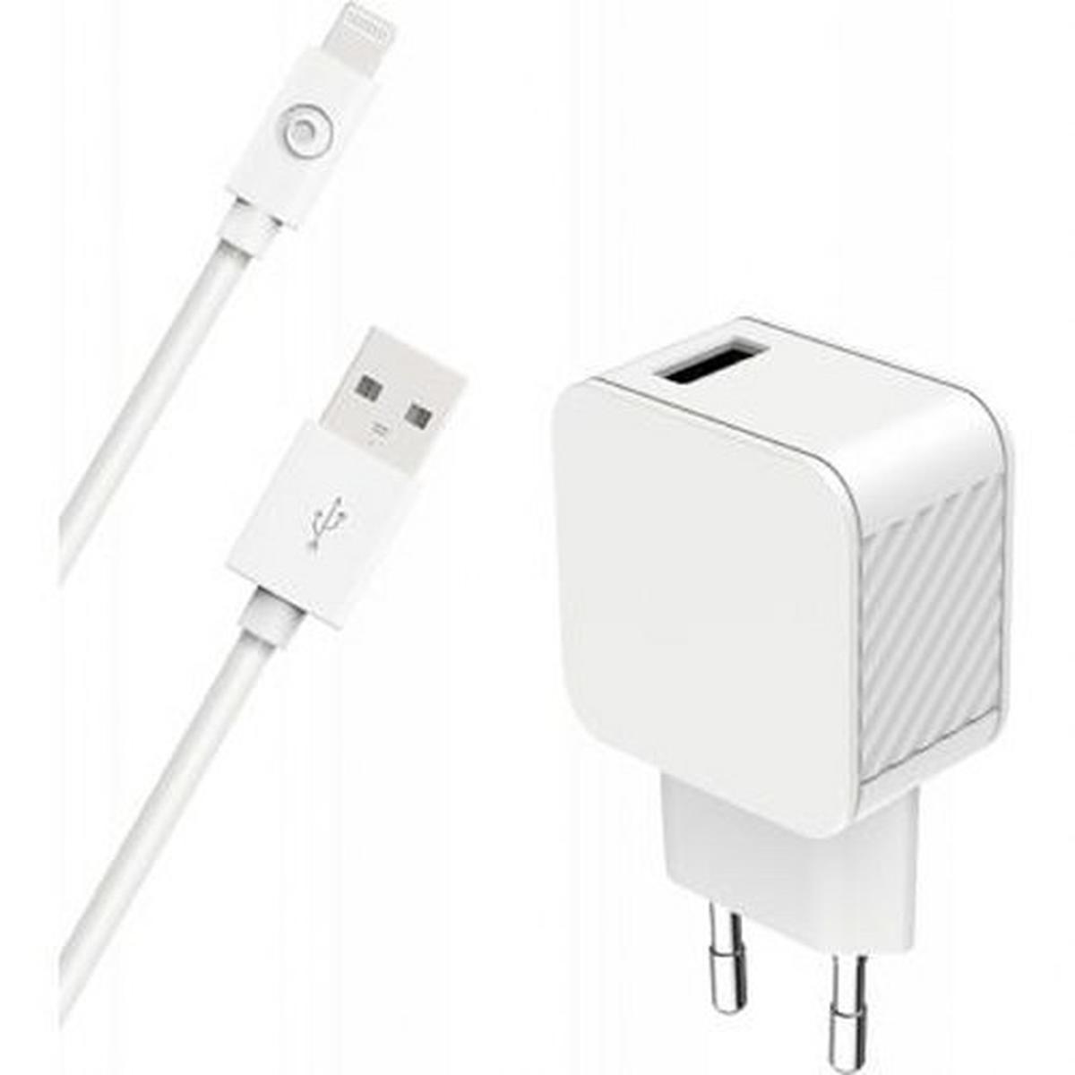 USB A 2.4A FastCharge -verkkovirtalaturi + USB A/Lightning -kaapeli