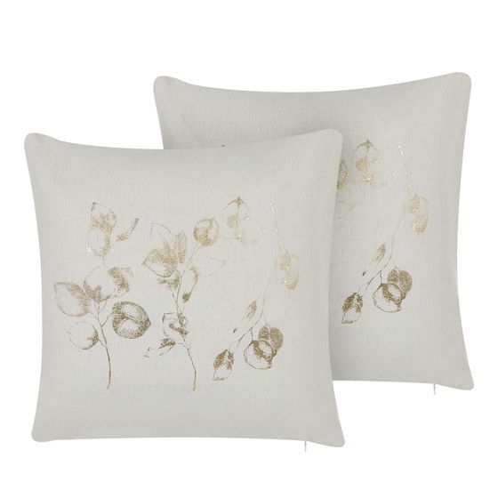 Koristetyynysetti 2 kpl GOMPHRENA 45 x 45 cm Vaaleanbeige Kasvikuvio