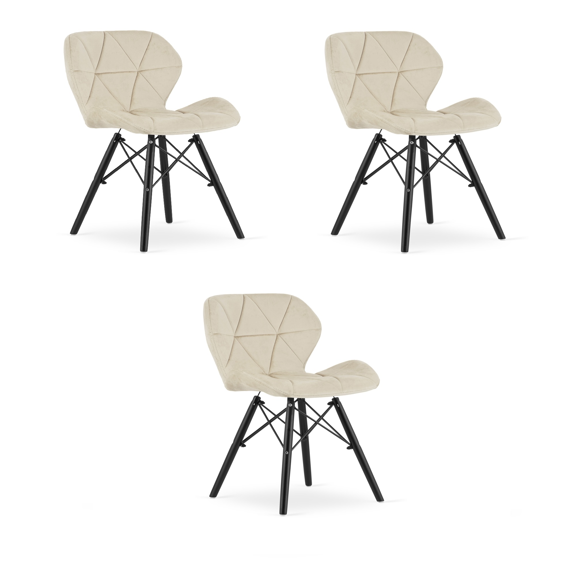 LAGO samettituoli, beige, mustat jalat (3 kpl)