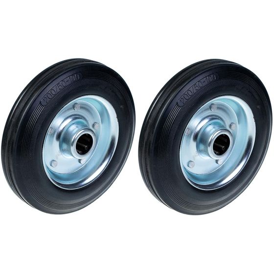 200 mm:n (8 tuuman) musta kumipyörä, puristetusta teräksestä valmistettu keskiosa, kantavuus 185 kg – 2 kpl:n sarja