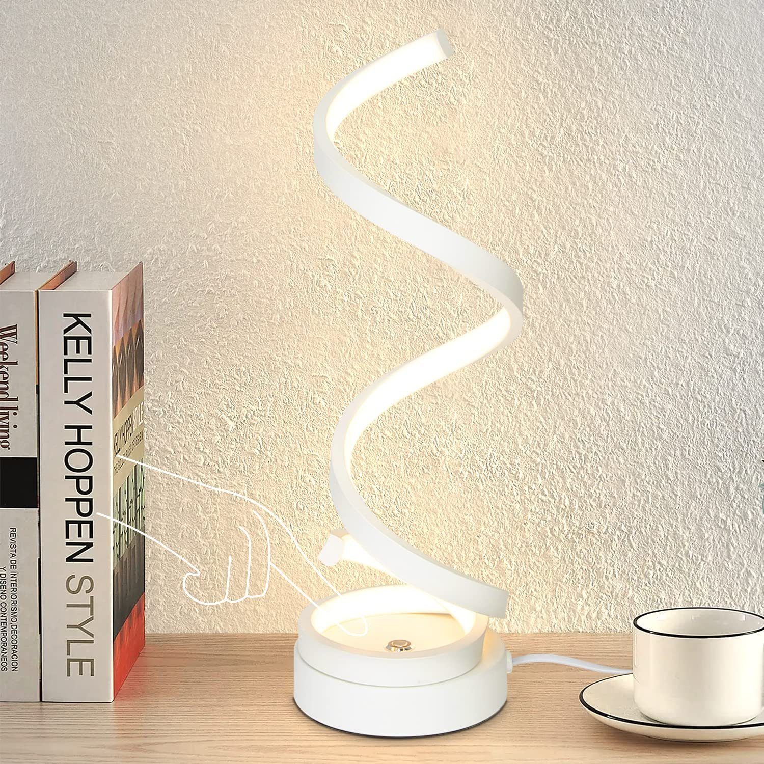ZMH LED-pöytävalaisin, kosketushimmennettävä yöpöytävalaisin, 12 W, moderni spiraalimainen olohuonevalaisin