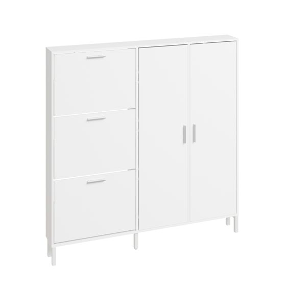 Kengäkaappi 10 kaltevaa hyllyä valkoinen 115.5x14.5x117 cm FSR231-W