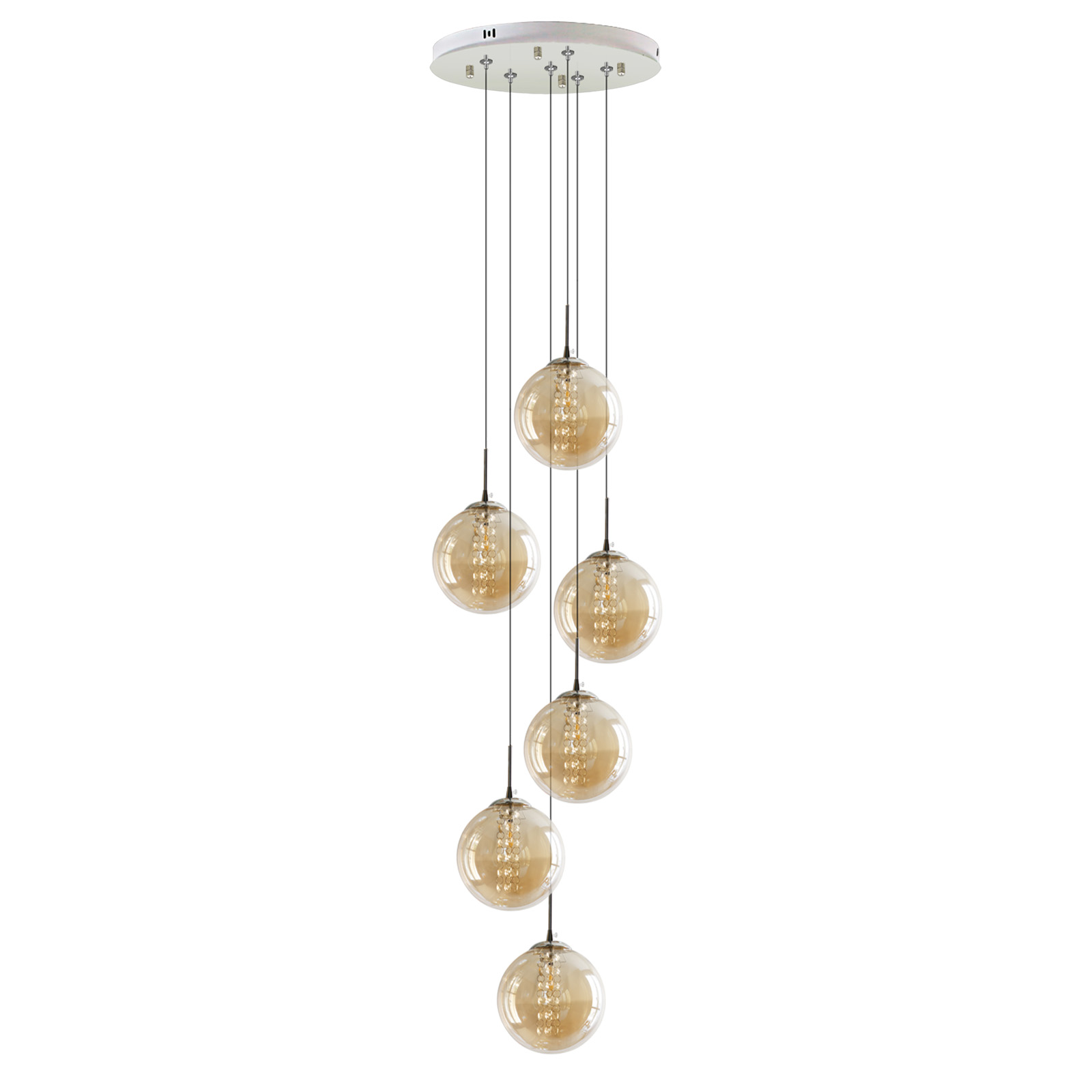 NETTLIFE lasinen riippuvalaisin, halkaisija, 31 cm, G9, meripihkanvärinen, ruokapöydän pallo, säädettäväKorkeus, 6 valoa