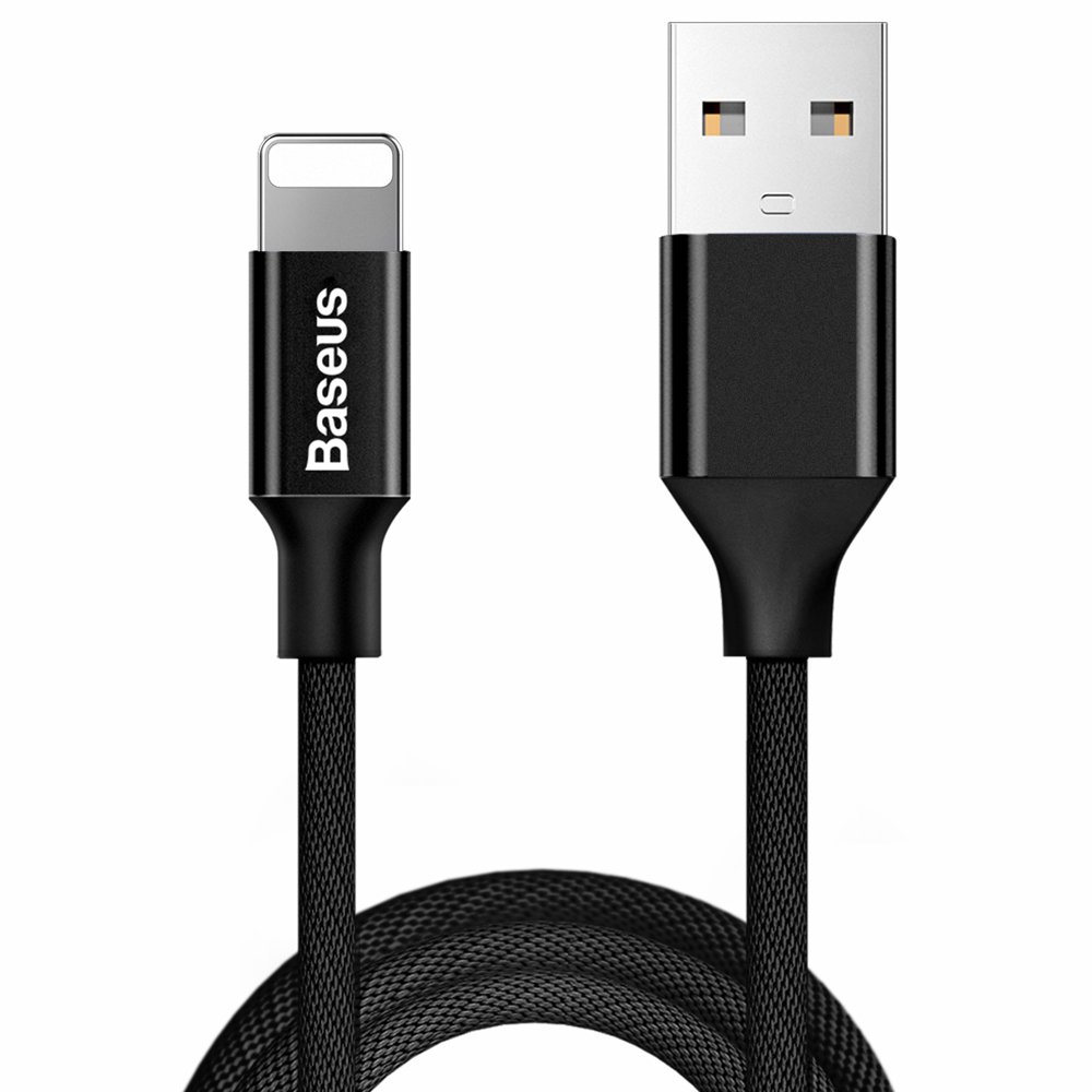 Kangaspunottu USB-kaapeli - iPhone Lightning 1.8m - musta