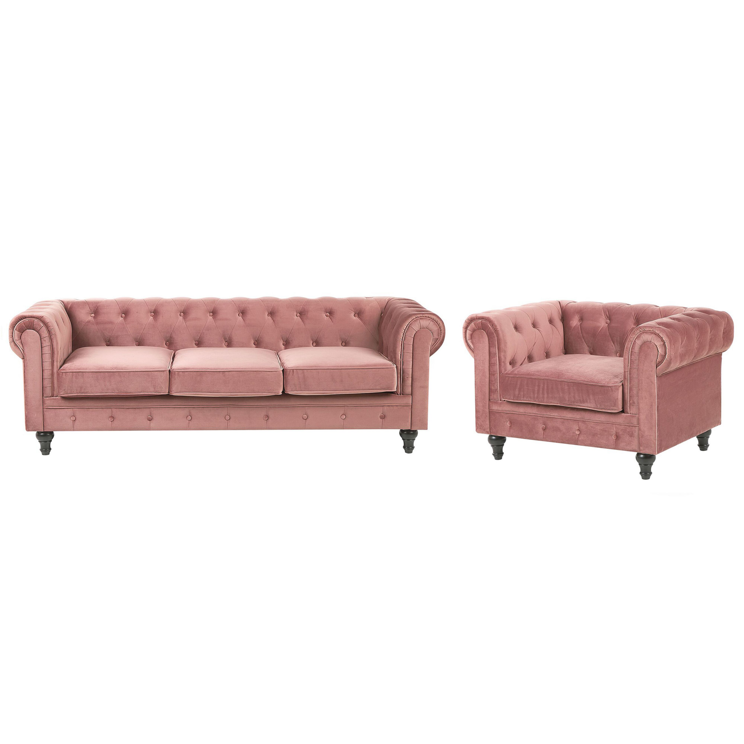 Sohvaryhmä 4-istuttava CHESTERFIELD sametti Vaaleanpunainen