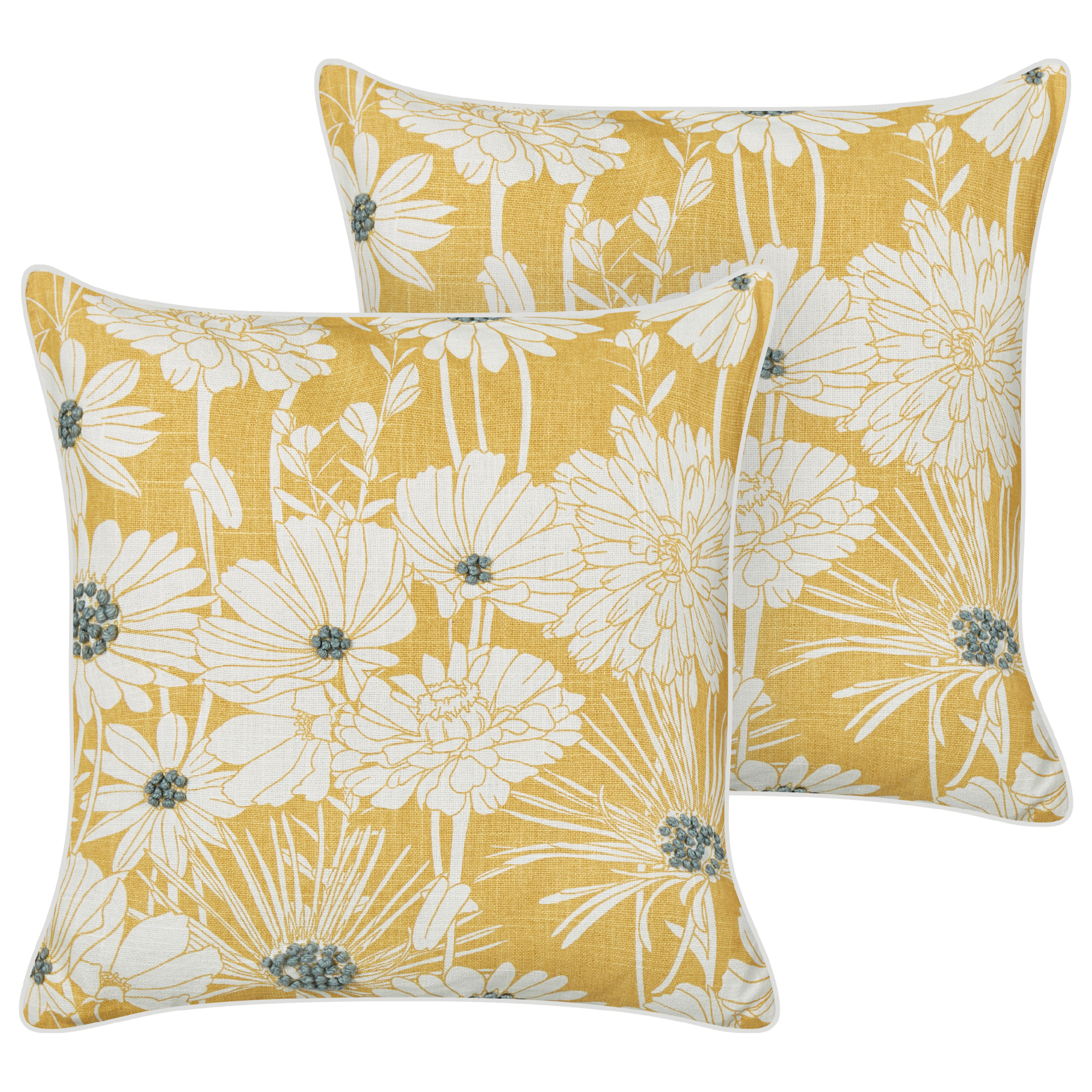 Koristetyynysetti 2 kpl SCIRPUS puuvilla 45 x 45 cm Keltainen Kukkakuvio