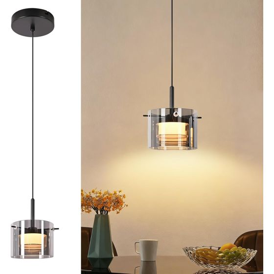 Nettlife 1-lamppuinen LED-lasiriippuvalaisin, moderni kattokruunu säädettävällä korkeudella (140 cm) ruokapöydälle, olohuoneeseen, keittiöön