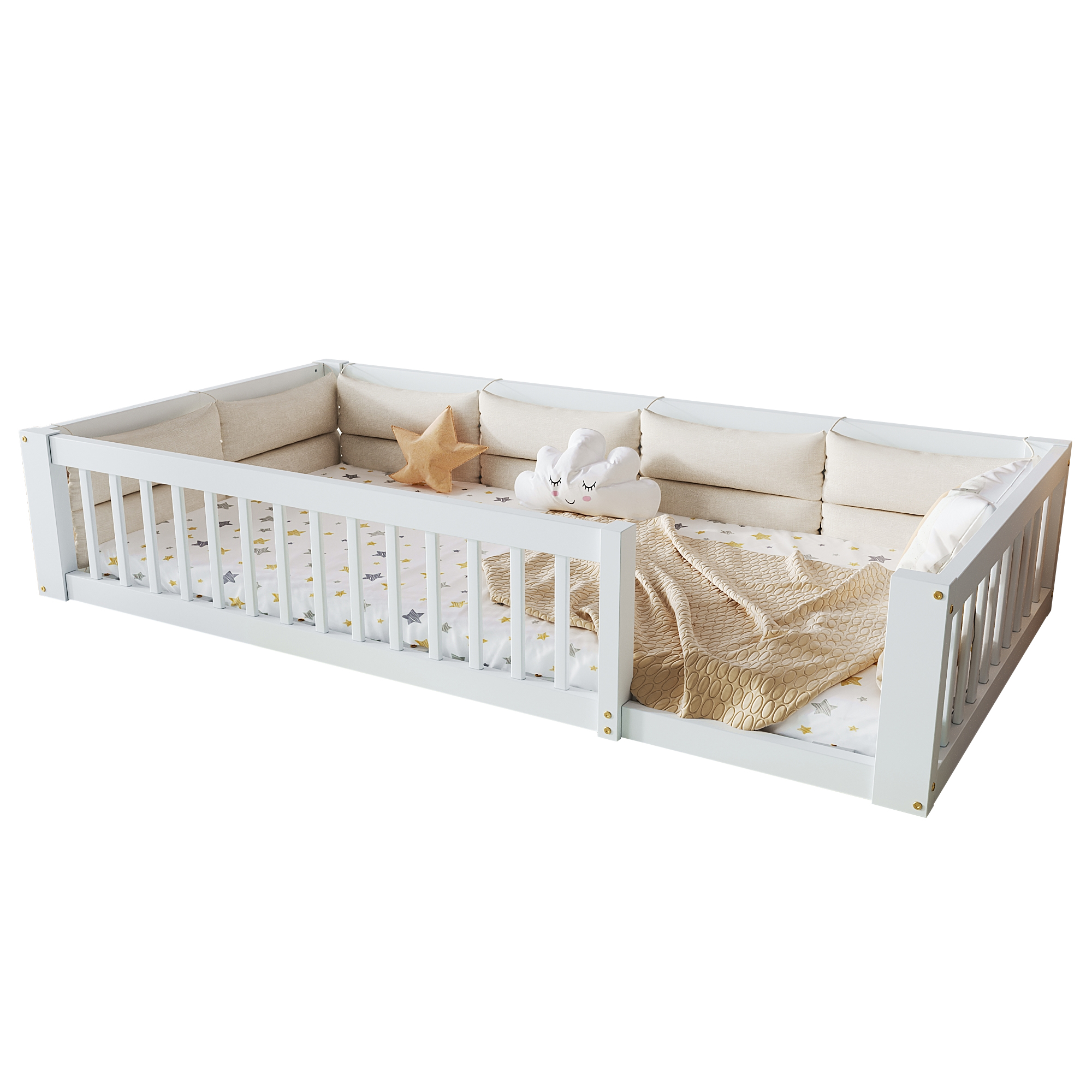 Alusta, 90x200 cm, sivukisko, tyynyt, valkoinen