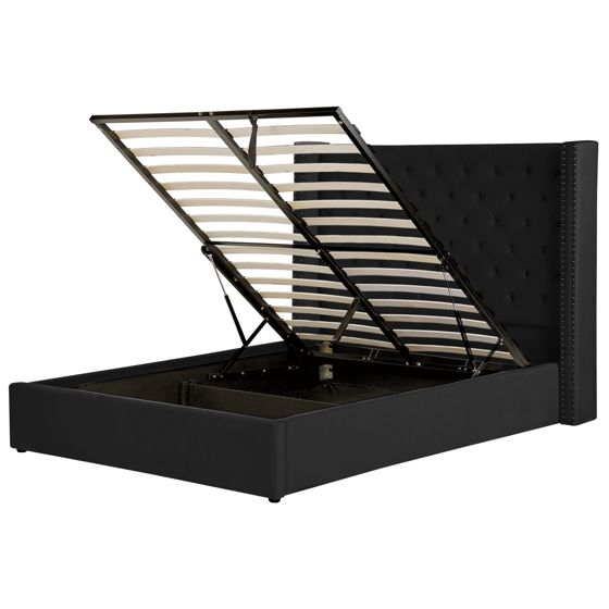 Sänky säilytystilalla sametti LUBBON 160 x 200 cm Musta