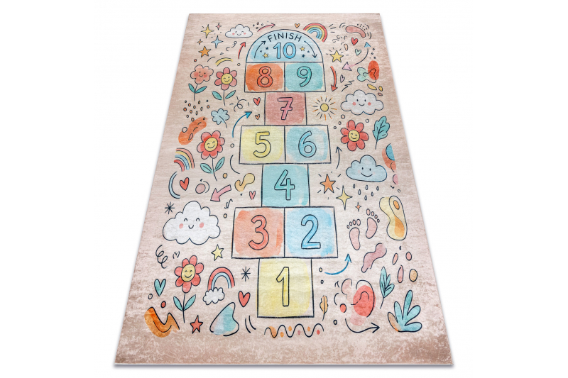 BAMBINO 61470 matto hyppynaru, numerot, kukat lapsille liukumaton - vaaleanpunainen / sininen 160x220 cm