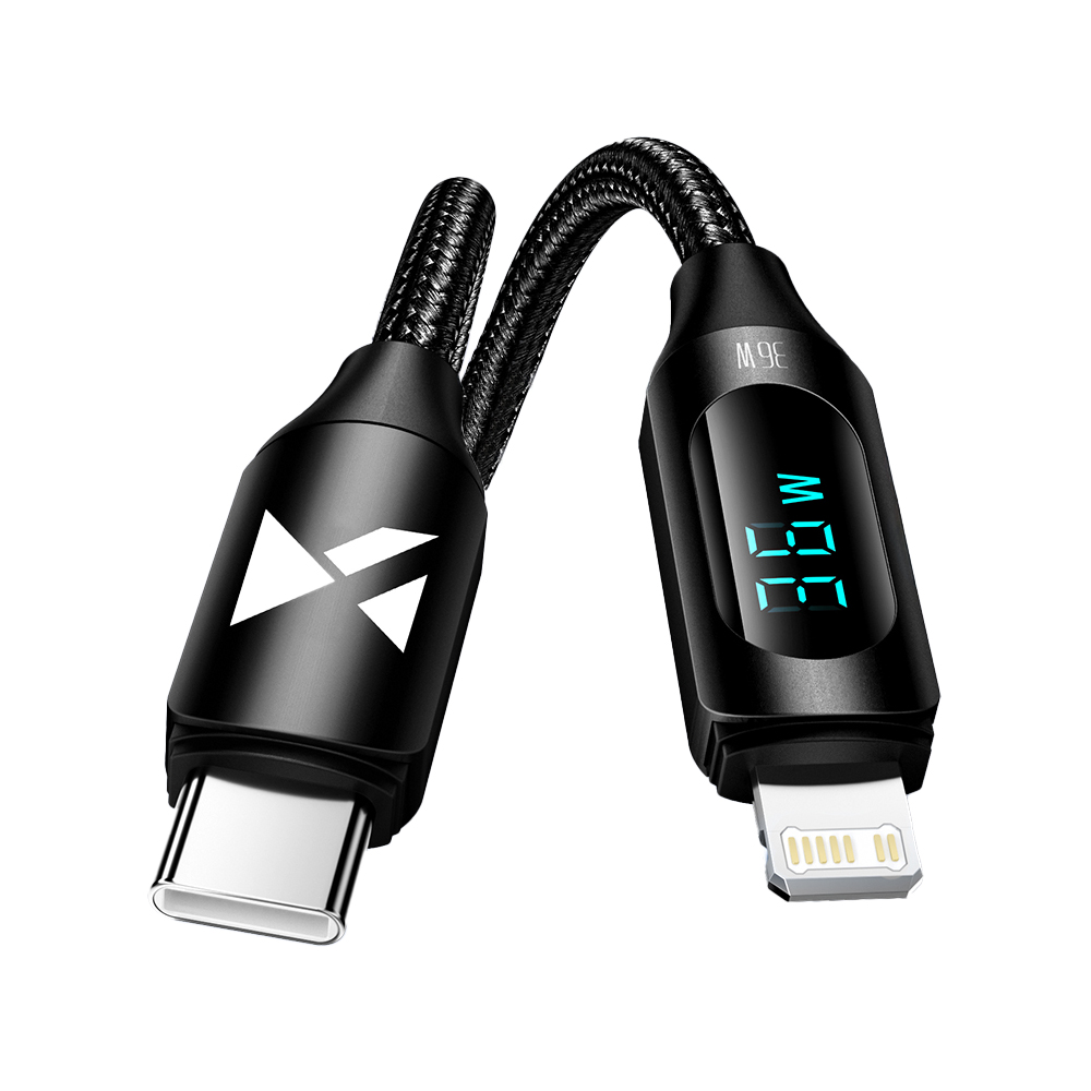 iPhone USB-C - Lightning-kaapeli LED-näytöllä 36W 2m musta