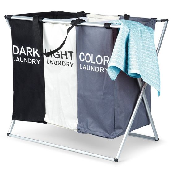 Taittuva kolmilokeroinen pyykkikori 105 l