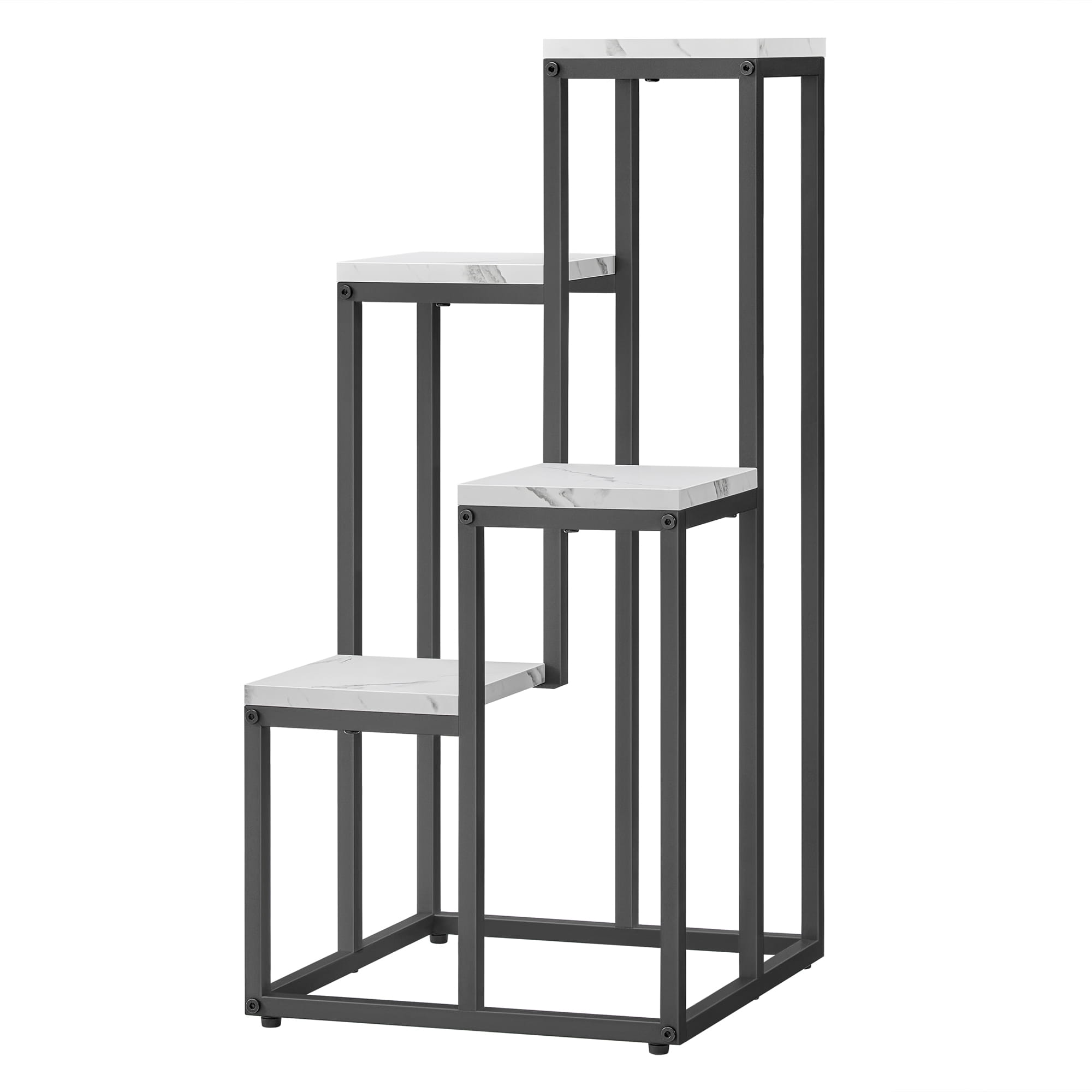 4-hyllyinen kukkateline - marmori / mustat jalat