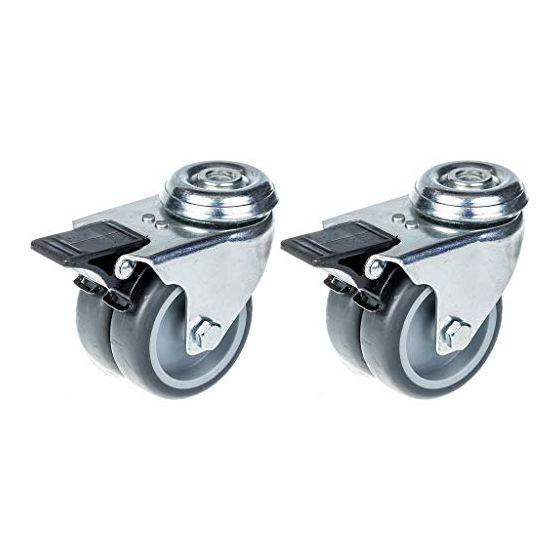 75mm 3" kaksoispyöräinen harmaa kumipyörä, jarrulla 200kg kapasiteetti, 2 kpl:n sarja