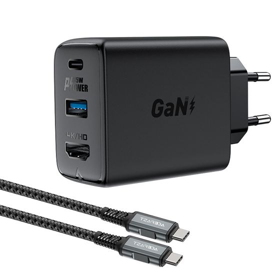 2in1-seinälaturi USB-C-kaapelilla + USB-C - HDMI 4K -sovitin, musta
