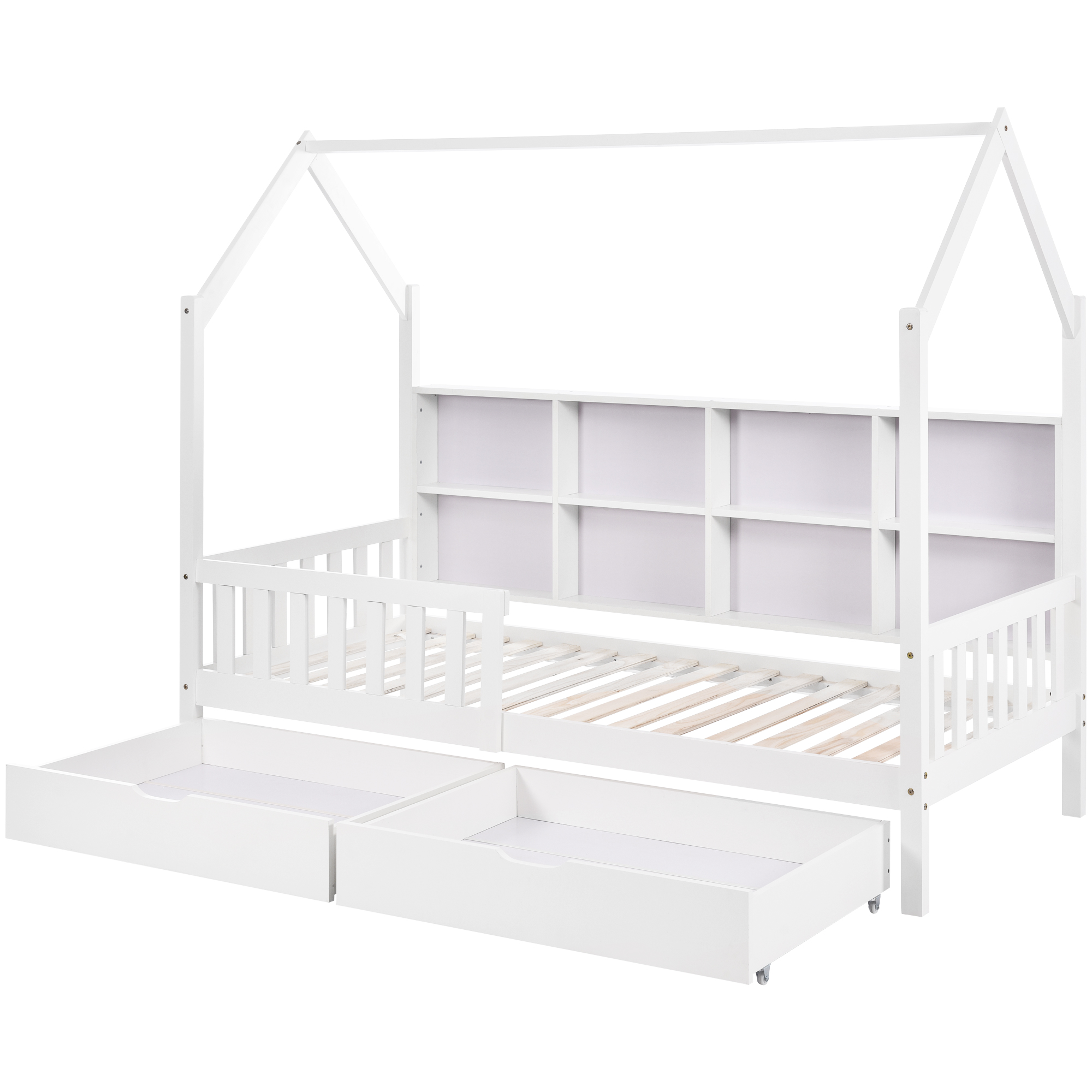 sänky 90x200 cm turva-aidat säilytystila laatikot valkoinen puinen