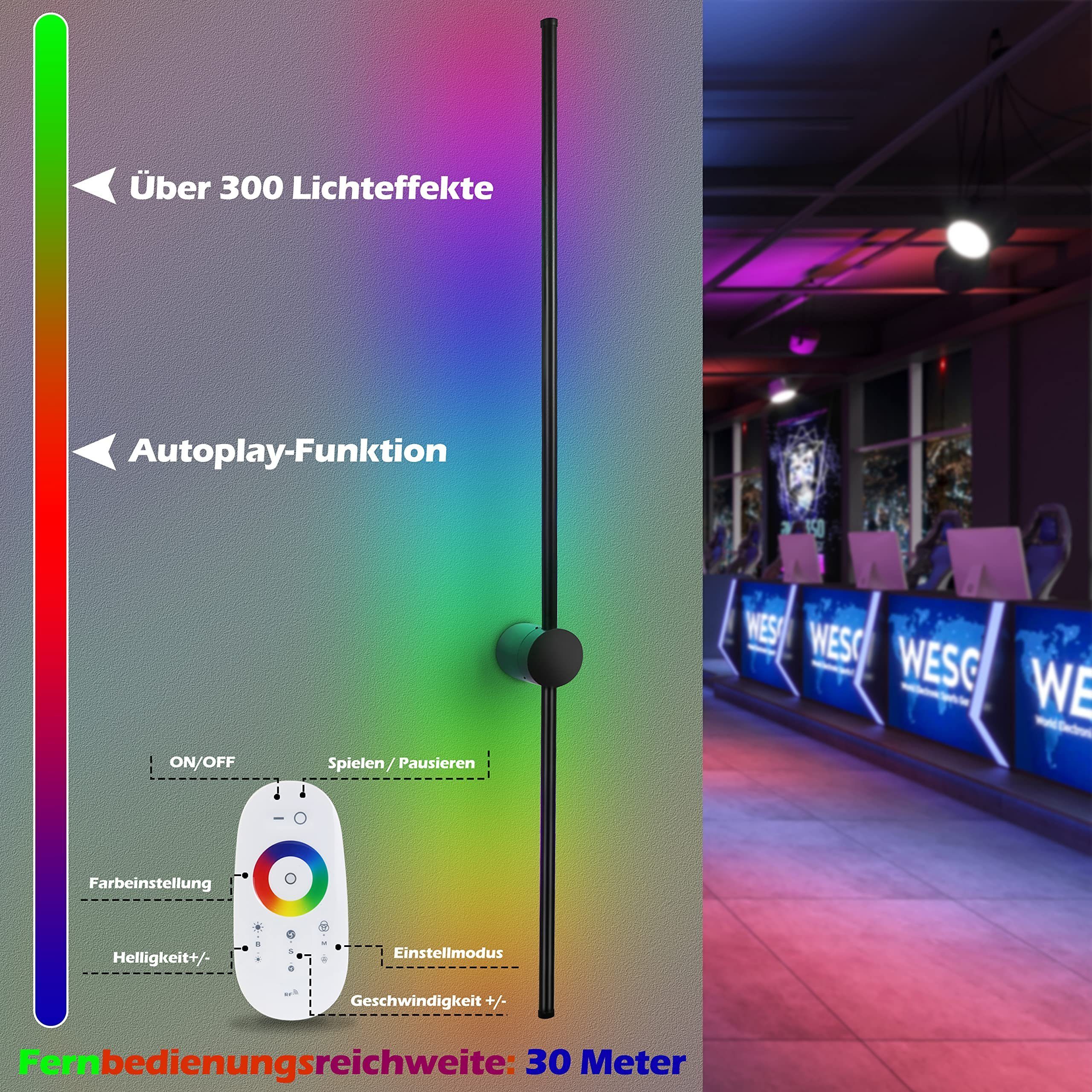 ZMH 100 cm RGB musta LED-seinävalaisin musiikilla, moderni muotoilu, säädettävä