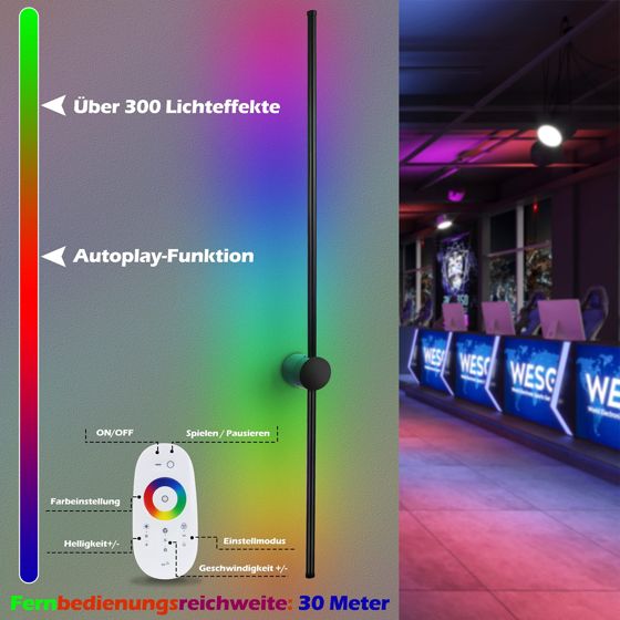 ZMH 100 cm RGB musta LED-seinävalaisin musiikilla, moderni muotoilu, säädettävä