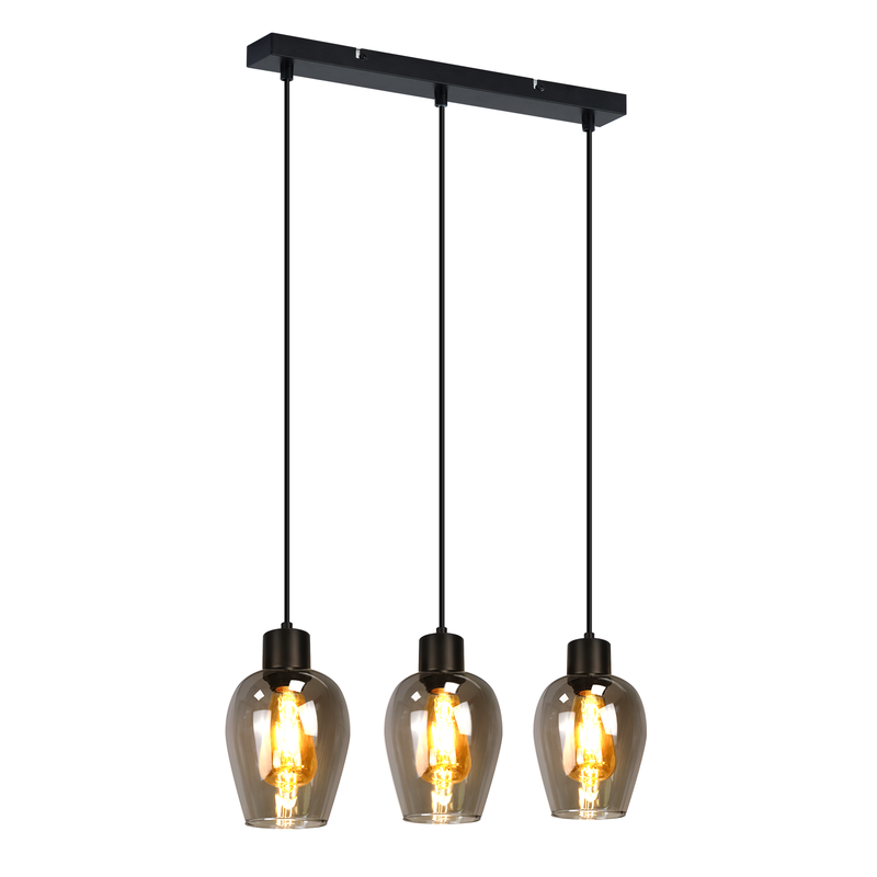 NETTLIFE Musta ruokapöydän riippuvalaisin- Savustettuun vintage-lasiin valmistettu yhden liekin E27-riippulamppu, ilman valonlähdettä