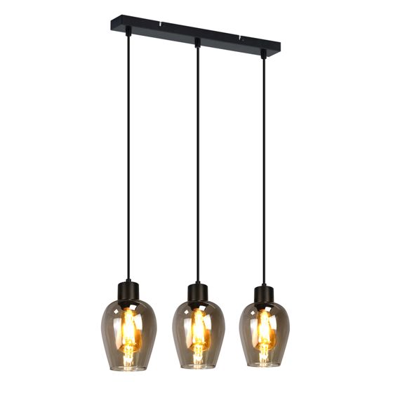 NETTLIFE Musta ruokapöydän riippuvalaisin- Savustettuun vintage-lasiin valmistettu yhden liekin E27-riippulamppu, ilman valonlähdettä