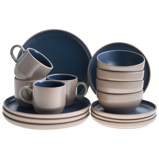 Astiasto 16 osaa NUTMEG Kivitavara Beige/sininen