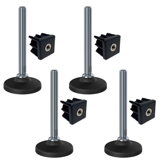 Ruostumaton tasoitusjalka M16x150, 80 mm:n muovialusta + 40x40x1, 5 mm:n insertti – 4 kpl:n sarja