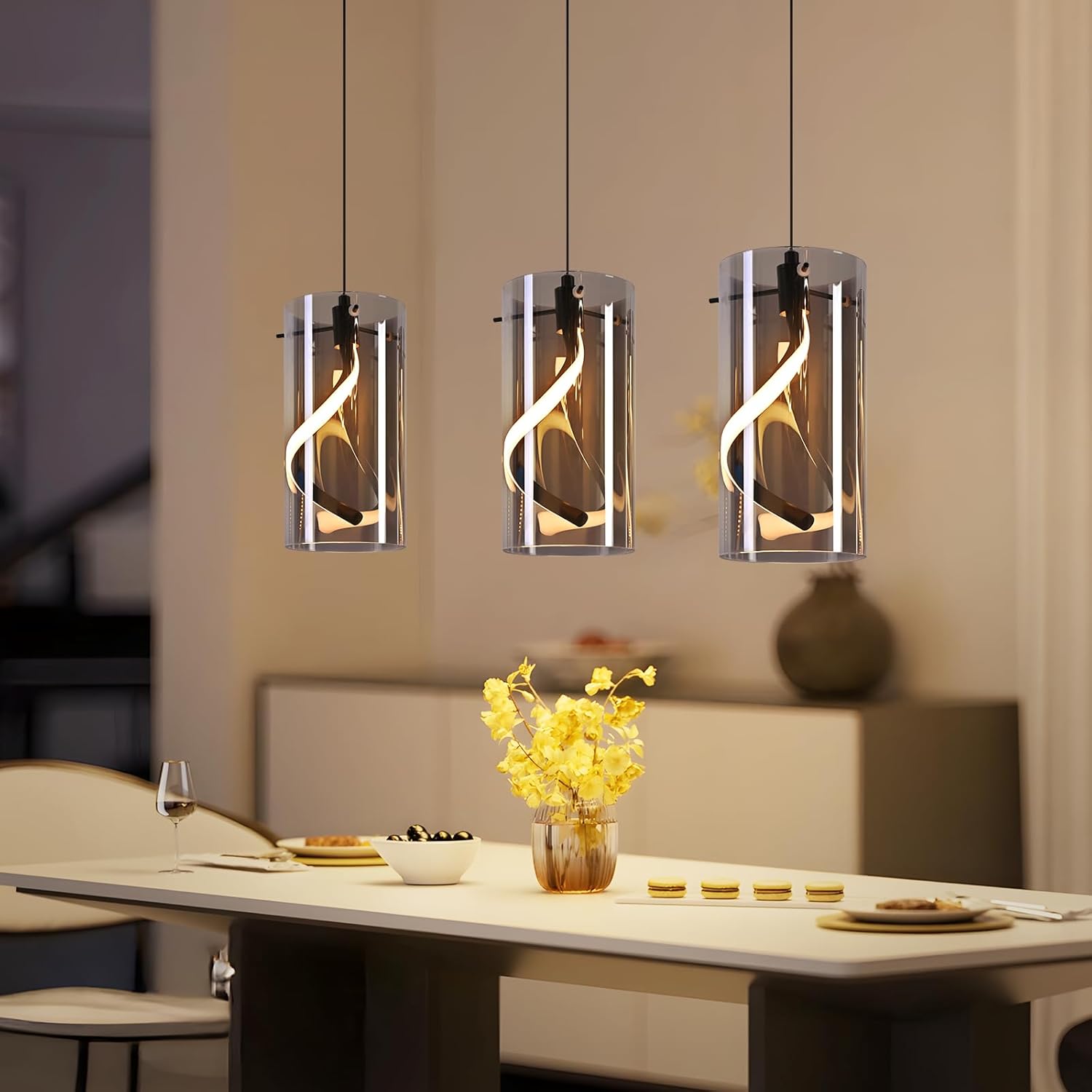 NETTLIFE LED-riippuvalaisin savunharmaa vintage 8W lämmin valkoinen 3000K lasiriippuvalaisin 3-lamppuinen