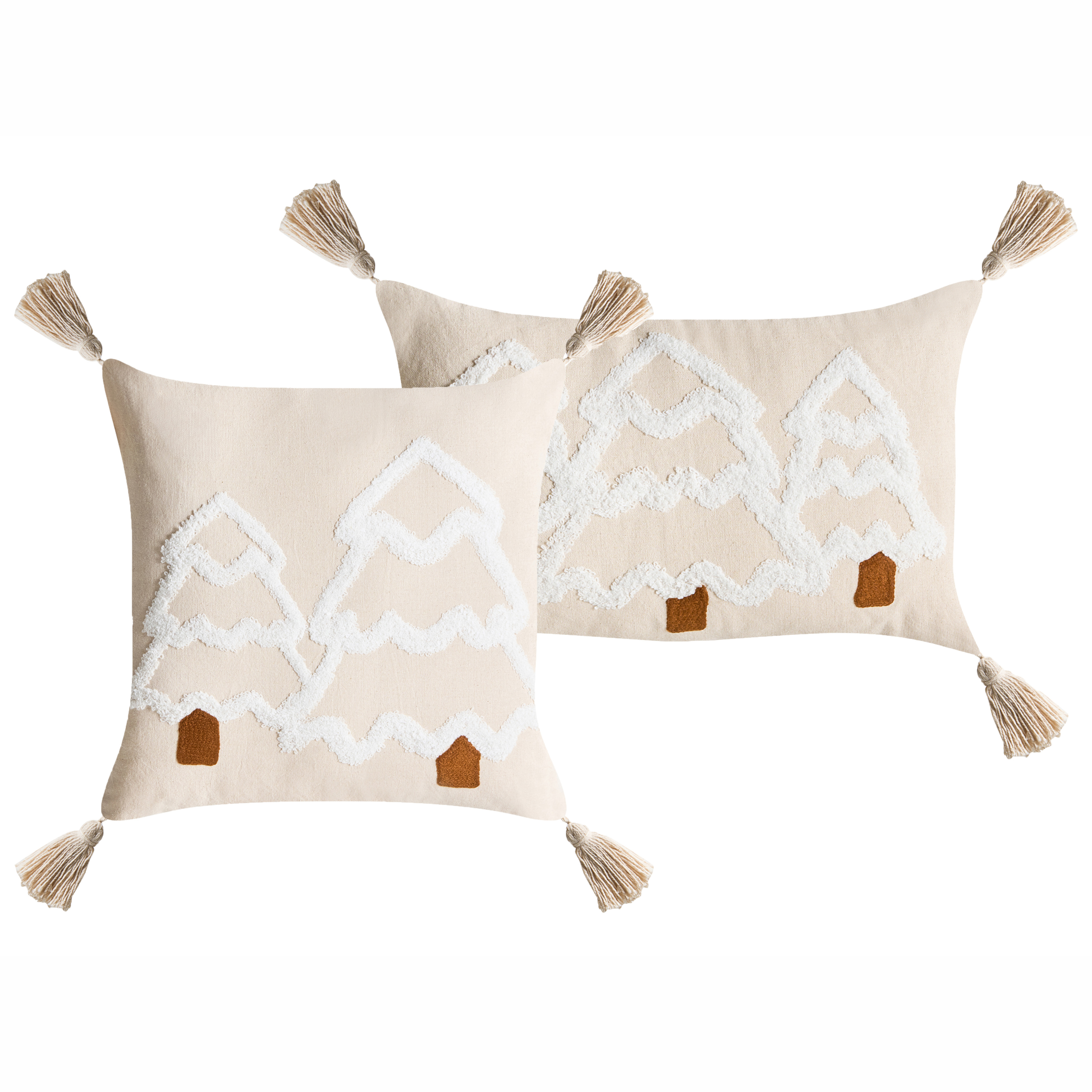 Koristetyynysetti 2 kpl INTSIA 30 x 50 cm 45 x 45 cm Puuvilla Vaaleanbeige Joulukuvio