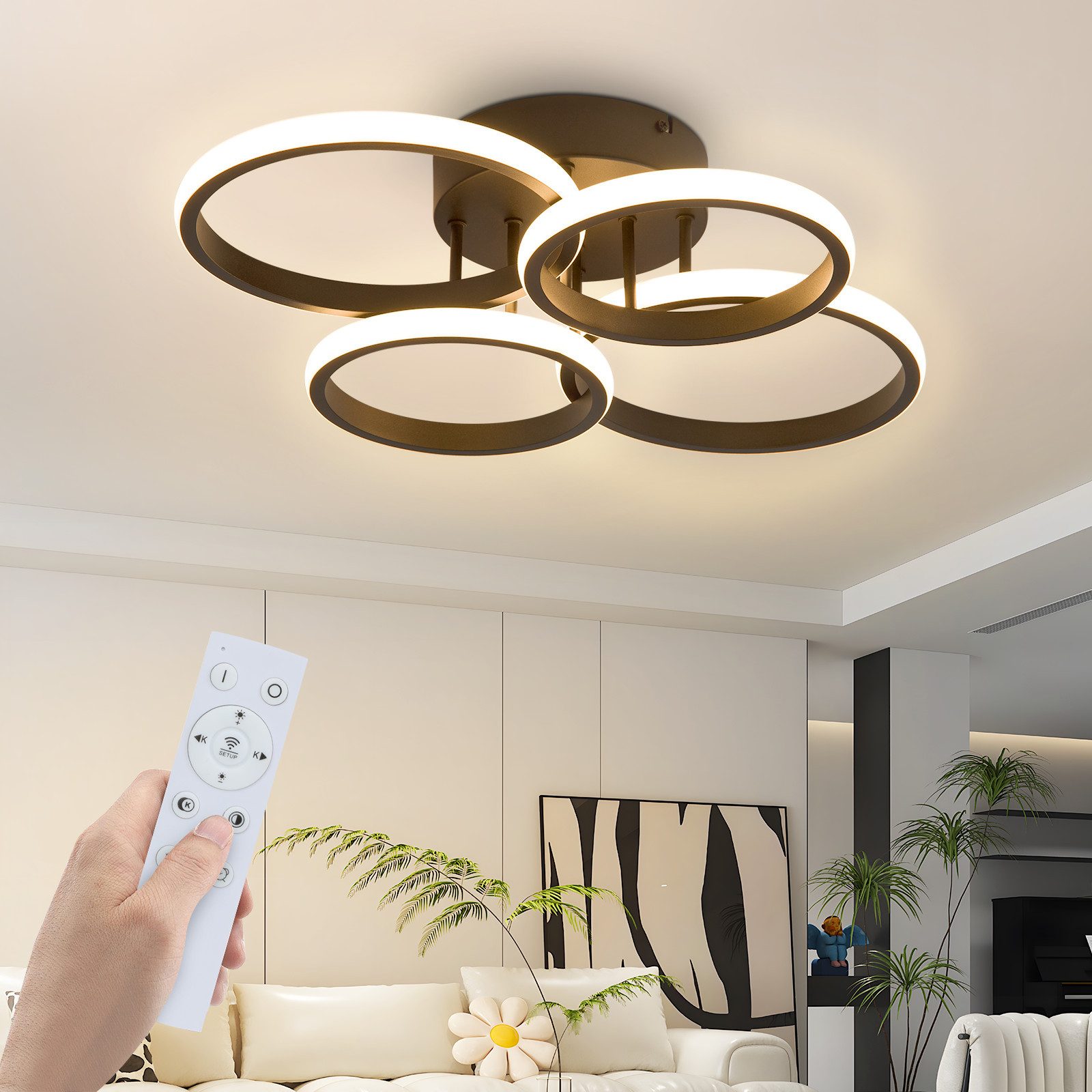 NETTLIFE LED - kattovalaisin, 4 rengasta, himmennettävä musta, 48W, LED - kattovalaisin, olohuoneen Valaisin