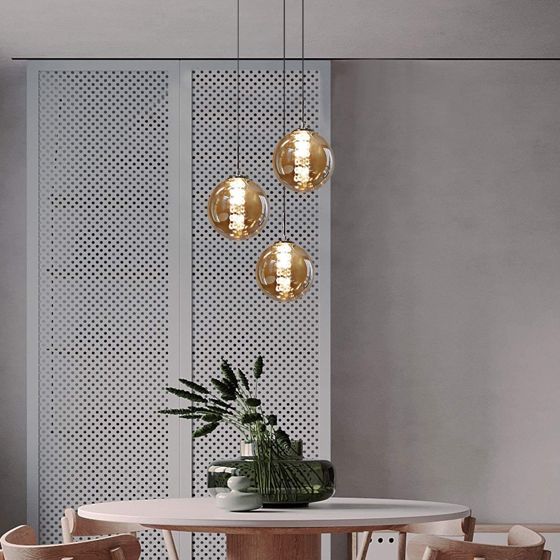 NETTLIFE Meripihkanvärinen lasinen riippuvalaisin, halkaisija 28 cm, G9, korkeussäädettävä kattokruunu, 3 meripihkanväristä lamppua