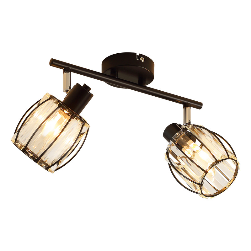 NETTLIFE 2- lamppuinen vintage - tyylinen musta kristallikattokohdake E14 teolliseen käytävään, 350° kääntyvä