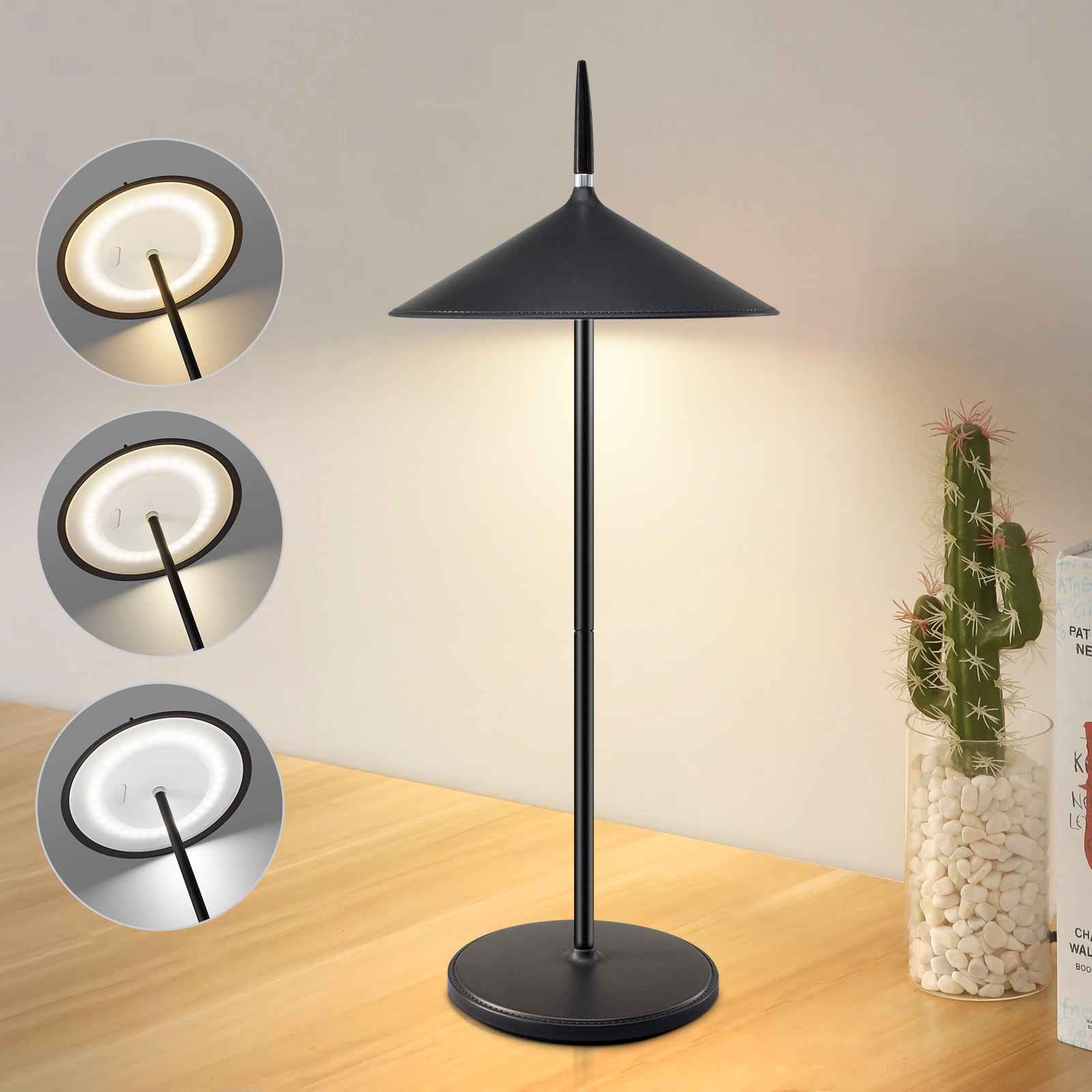 NETTLIFE Langaton LED - kosketusyövalaisin, Musta Himmennettävä, Pöytävalaisin 1800mh A, Ladattava USB:llä, Sisäänrakennettu, LED Jatkuvasti, IP44