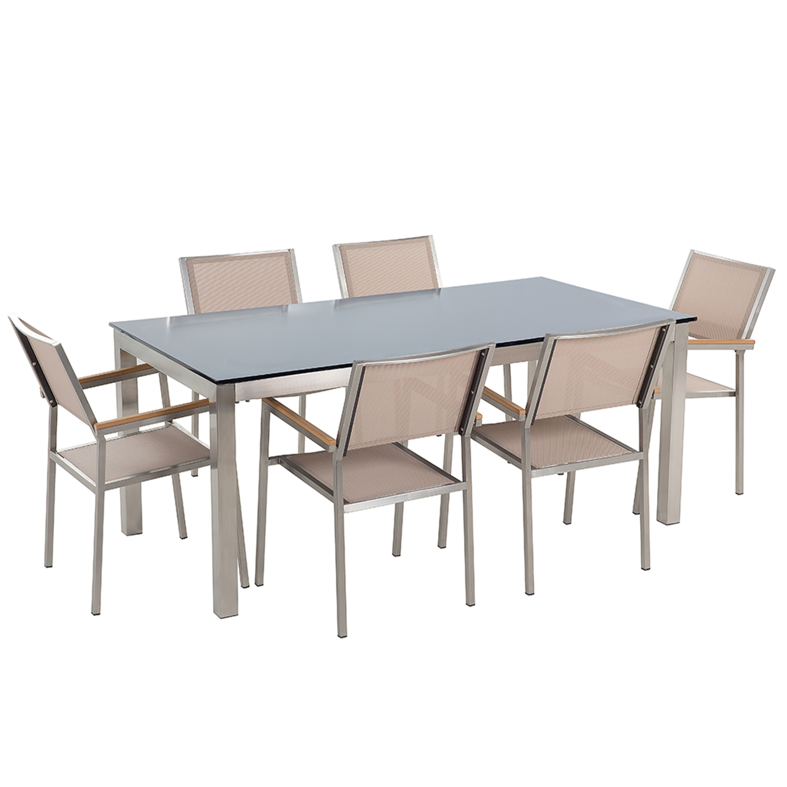 Ulkoruokailuryhmä 6-istuttava GROSSETO Karkaistu lasi Musta/beige