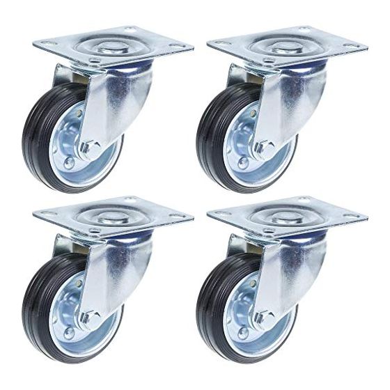 80mm 3" mustat kumiset kääntyvät pyörät ylälevyllä 70kg - 4 kpl:n sarja