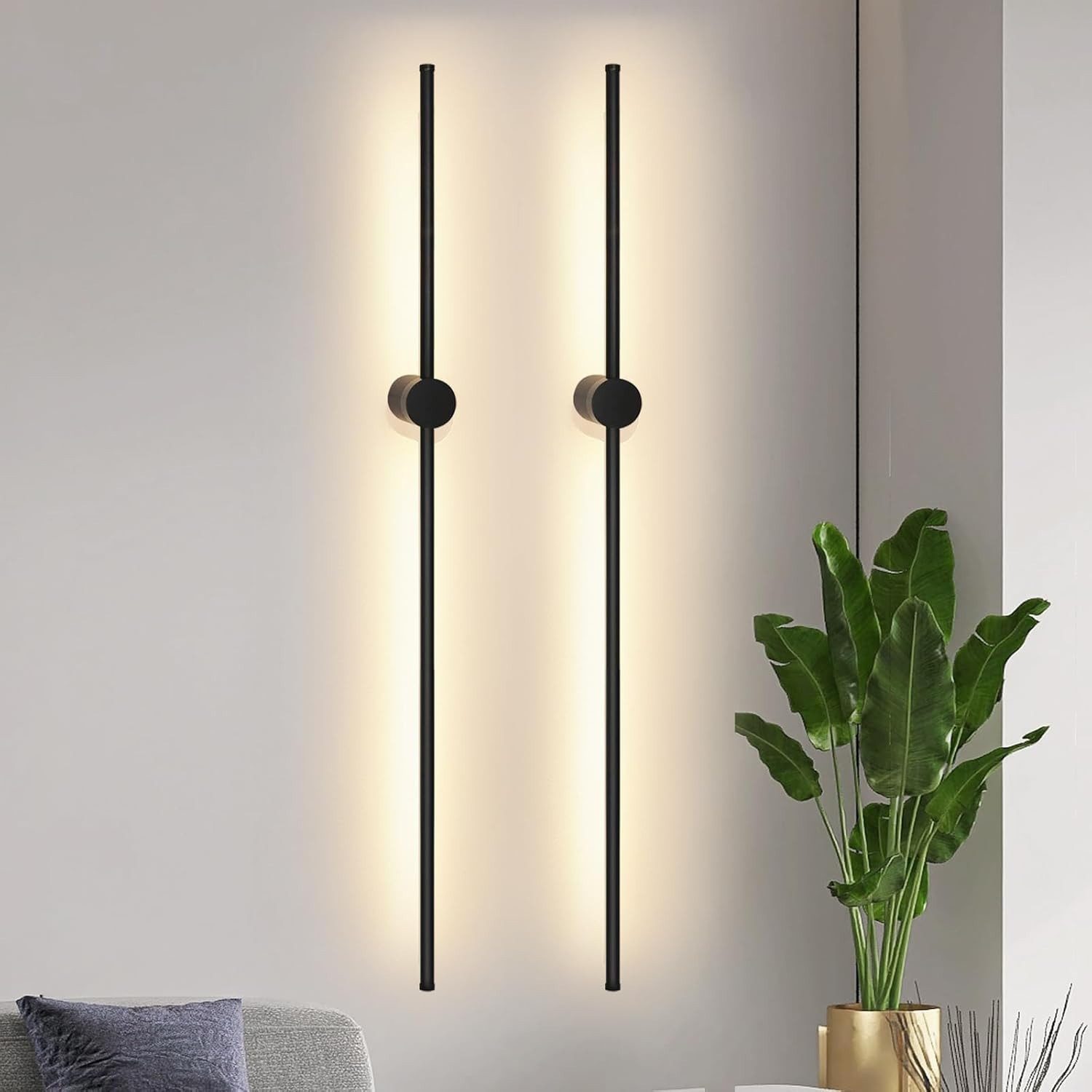 NETTLIFE 2 kpl 100 cm pitkiä LED-seinävalaisimia sisätiloihin, musta, 8 W, minimalistinen, kääntyvä yölamppu, lämmin valkoinen, 3000 K