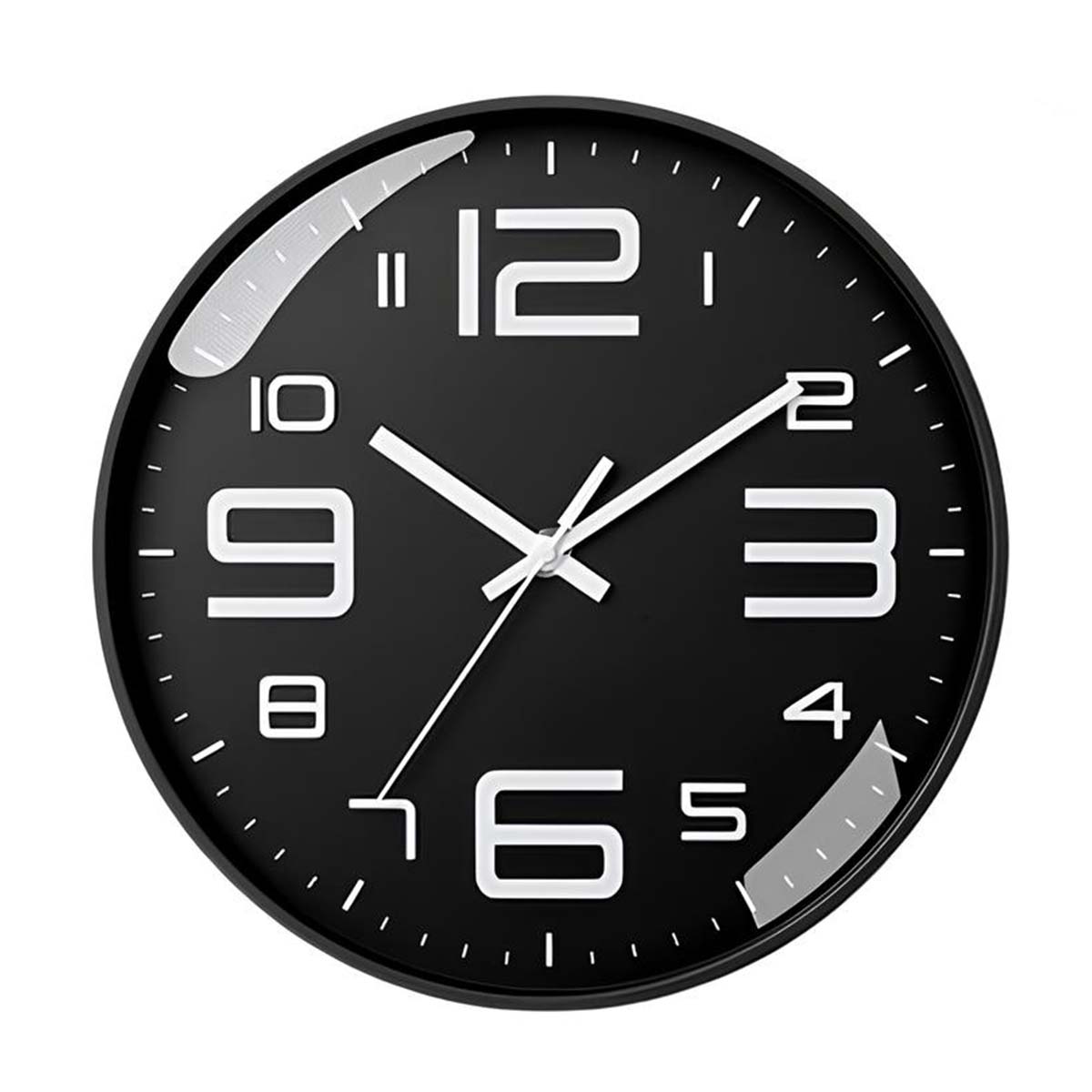 Hiljainen moderni seinäkello 26cm, kontrastiset numerot